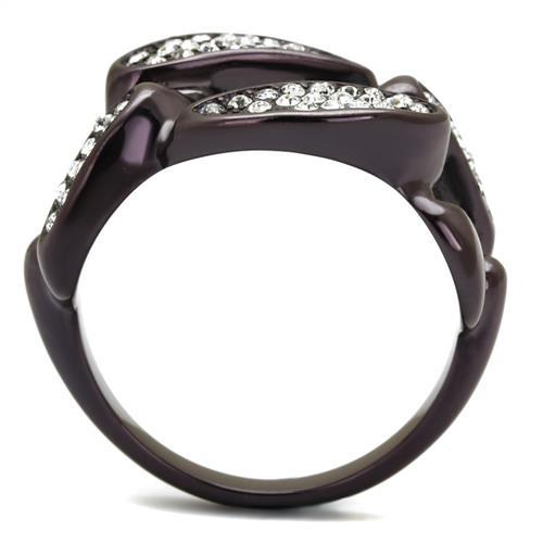 IP Dark Brown (IP coffee) Stainless Steel Ring with Top Grade Crystal  in Clear