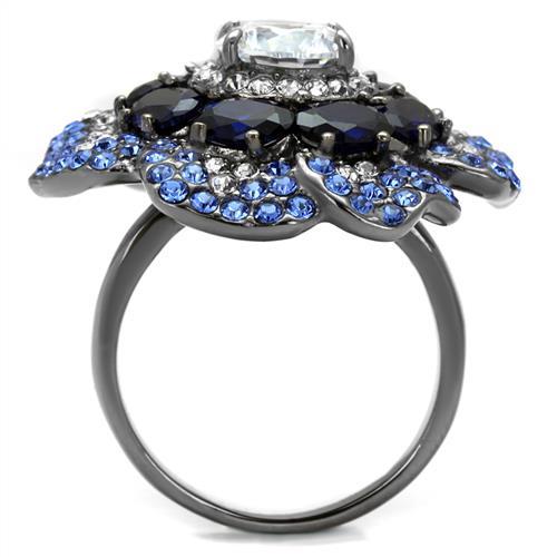 IP Light Black  (IP Gun) Stainless Steel Ring with AAA Grade CZ  in Clear