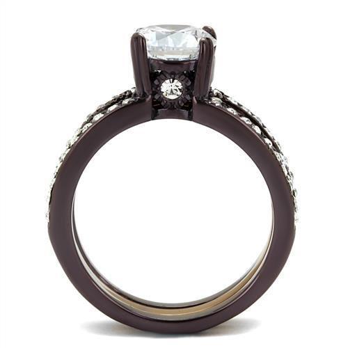 IP Dark Brown (IP coffee) & IP light Coffee Stainless Steel Ring with AAA Grade CZ  in Clear