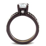 IP Dark Brown (IP coffee) & IP light Coffee Stainless Steel Ring with AAA Grade CZ  in Clear