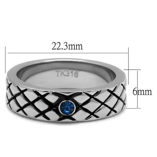 High polished (no plating) Stainless Steel Ring with Top Grade Crystal  in Sea Blue