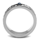 High polished (no plating) Stainless Steel Ring with Top Grade Crystal  in Sea Blue