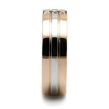 Two-Tone IP Rose Gold Stainless Steel Ring with Top Grade Crystal  in Clear