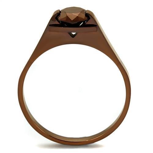 IP Coffee light Stainless Steel Ring with AAA Grade CZ  in Light Coffee
