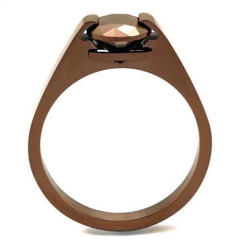 IP Coffee light Stainless Steel Ring with AAA Grade CZ  in Light Coffee