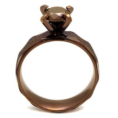 IP Coffee light Stainless Steel Ring with AAA Grade CZ  in Light Coffee