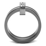 Two Tone IP Light Black (IP Gun) Stainless Steel Ring with Top Grade Crystal  in Clear