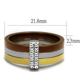 Three Tone (IP Gold & IP Light coffee & High Polished) Stainless Steel Ring with Top Grade Crystal  in Clear