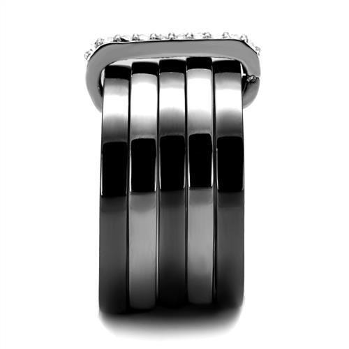 Two Tone IP Light Black (IP Gun) Stainless Steel Ring with Top Grade Crystal  in Clear