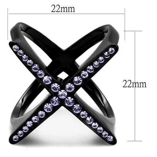 IP Black(Ion Plating) Stainless Steel Ring with Top Grade Crystal  in Amethyst