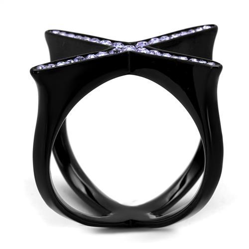 IP Black(Ion Plating) Stainless Steel Ring with Top Grade Crystal  in Amethyst