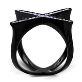 IP Black(Ion Plating) Stainless Steel Ring with Top Grade Crystal  in Amethyst