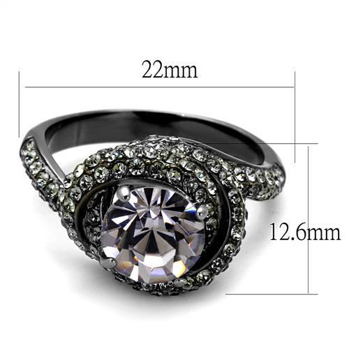 IP Light Black  (IP Gun) Stainless Steel Ring with Top Grade Crystal  in Light Amethyst