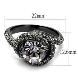 IP Light Black  (IP Gun) Stainless Steel Ring with Top Grade Crystal  in Light Amethyst