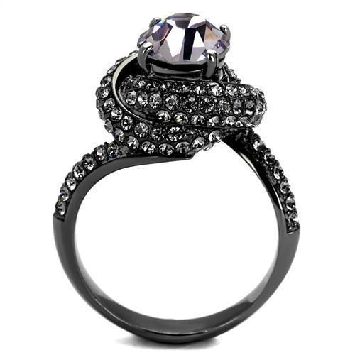 IP Light Black  (IP Gun) Stainless Steel Ring with Top Grade Crystal  in Light Amethyst