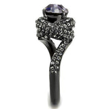 IP Light Black  (IP Gun) Stainless Steel Ring with Top Grade Crystal  in Light Amethyst