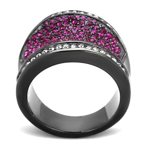 IP Light Black  (IP Gun) Stainless Steel Ring with Top Grade Crystal  in Amethyst