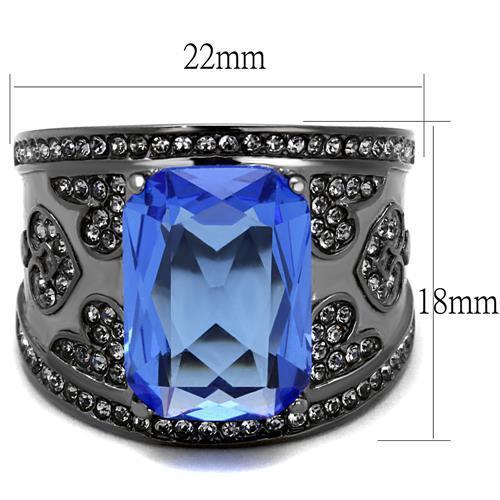 IP Light Black  (IP Gun) Stainless Steel Ring with Top Grade Crystal  in Sapphire