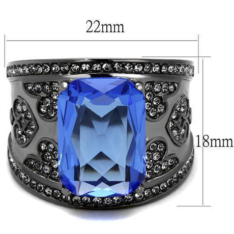 IP Light Black  (IP Gun) Stainless Steel Ring with Top Grade Crystal  in Sapphire