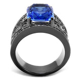 IP Light Black  (IP Gun) Stainless Steel Ring with Top Grade Crystal  in Sapphire