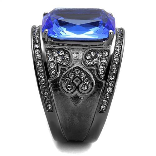 IP Light Black  (IP Gun) Stainless Steel Ring with Top Grade Crystal  in Sapphire