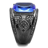 IP Light Black  (IP Gun) Stainless Steel Ring with Top Grade Crystal  in Sapphire