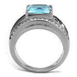 No Plating Stainless Steel Ring with Synthetic Synthetic Glass in Sea Blue