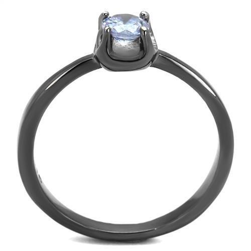 IP Light Black  (IP Gun) Stainless Steel Ring with AAA Grade CZ  in Light Amethyst