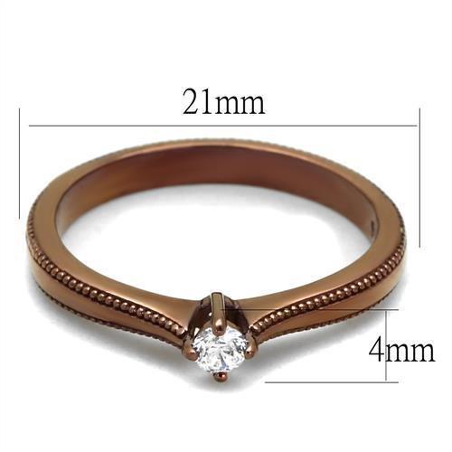 IP Coffee light Stainless Steel Ring with AAA Grade CZ  in Clear