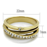 IP Gold(Ion Plating) Stainless Steel Ring with Top Grade Crystal  in Clear
