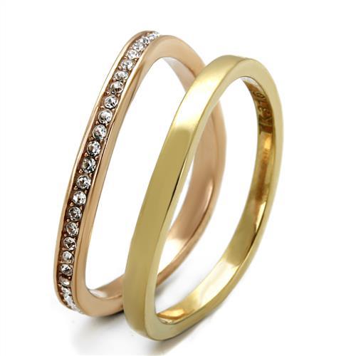 IP Gold & IP Rose Gold (Ion Plating) Stainless Steel Ring with Top Grade Crystal  in Clear