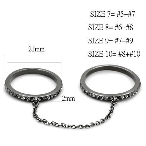 IP Light Black  (IP Gun) Stainless Steel Ring with Top Grade Crystal  in Jet