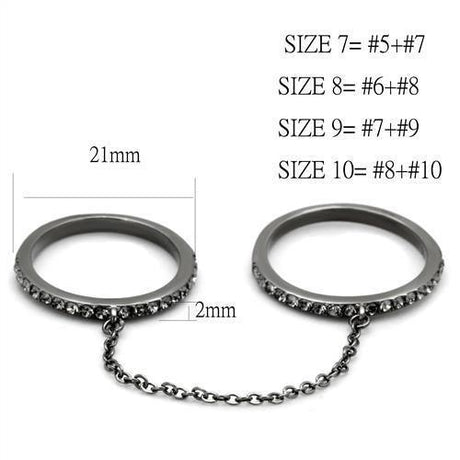 IP Light Black  (IP Gun) Stainless Steel Ring with Top Grade Crystal  in Jet