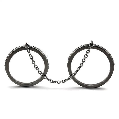 IP Light Black  (IP Gun) Stainless Steel Ring with Top Grade Crystal  in Jet