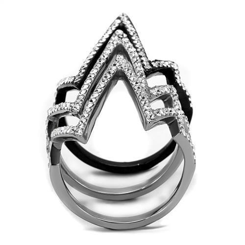 Two-Tone IP Black (Ion Plating) Stainless Steel Ring with Top Grade Crystal  in Clear