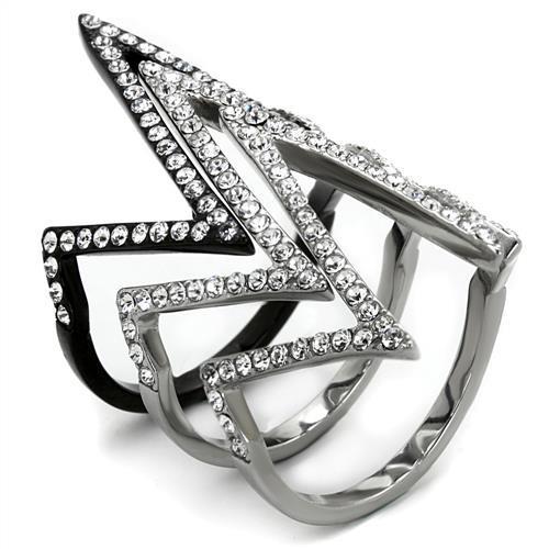 Two-Tone IP Black (Ion Plating) Stainless Steel Ring with Top Grade Crystal  in Clear