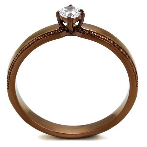 IP Coffee light Stainless Steel Ring with AAA Grade CZ  in Clear