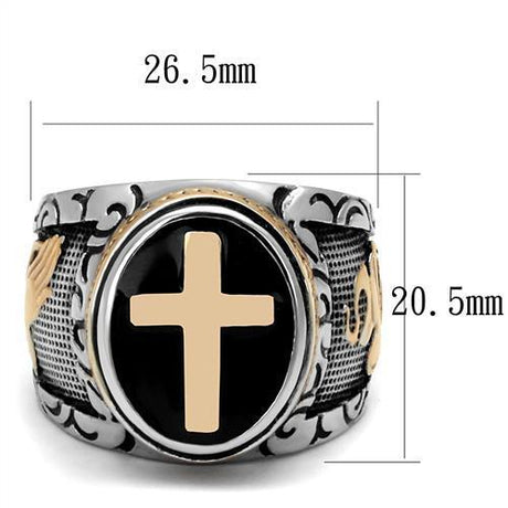 Two-Tone IP Rose Gold Stainless Steel Ring with Epoxy  in Jet