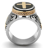 Two-Tone IP Rose Gold Stainless Steel Ring with Epoxy  in Jet
