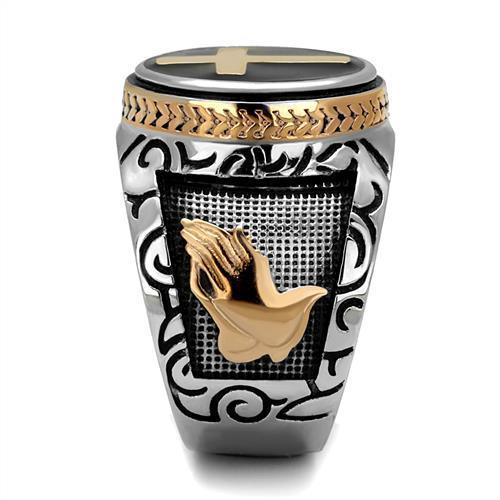 Two-Tone IP Rose Gold Stainless Steel Ring with Epoxy  in Jet