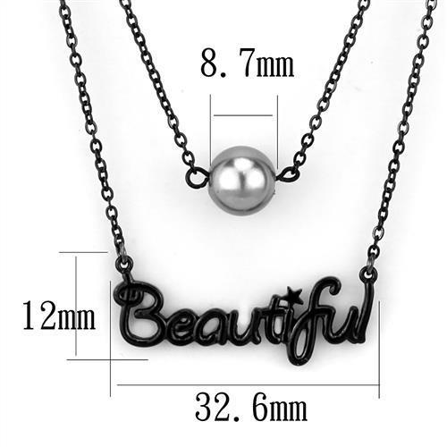 IP Black(Ion Plating) Stainless Steel Necklace with Synthetic Glass Bead in Gray