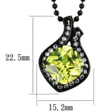 IP Black(Ion Plating) Stainless Steel Chain Pendant with AAA Grade CZ  in Apple Green color