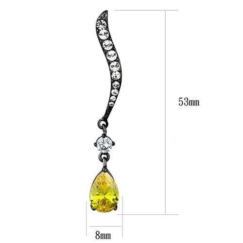 IP Light Black  (IP Gun) Stainless Steel Earrings with AAA Grade CZ  in Topaz