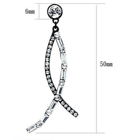 IP Light Black  (IP Gun) Stainless Steel Earrings with Top Grade Crystal  in Clear