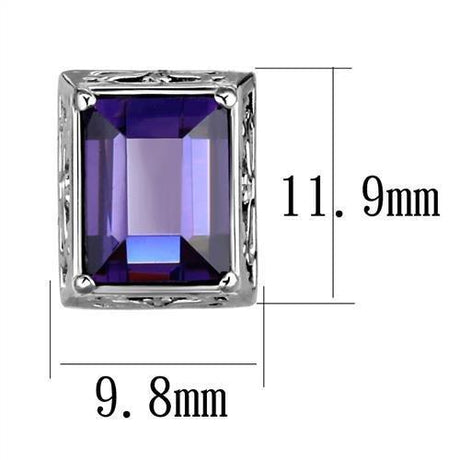 High polished (no plating) Stainless Steel Earrings with AAA Grade CZ  in Amethyst