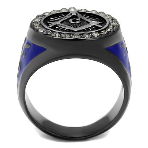 Two Tone IP Light Black (IP Gun) Stainless Steel Ring with Top Grade Crystal  in Black Diamond