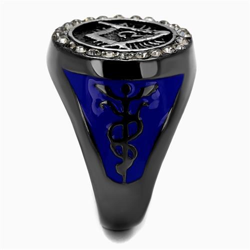 Two Tone IP Light Black (IP Gun) Stainless Steel Ring with Top Grade Crystal  in Black Diamond