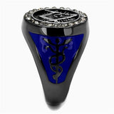 Two Tone IP Light Black (IP Gun) Stainless Steel Ring with Top Grade Crystal  in Black Diamond