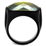 IP Black(Ion Plating) Stainless Steel Ring with AAA Grade CZ  in Olivine color