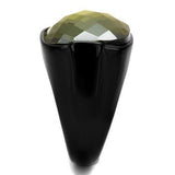 IP Black(Ion Plating) Stainless Steel Ring with AAA Grade CZ  in Olivine color